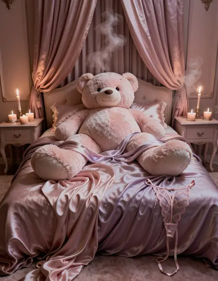 feminine bedroom with teddy bear illu