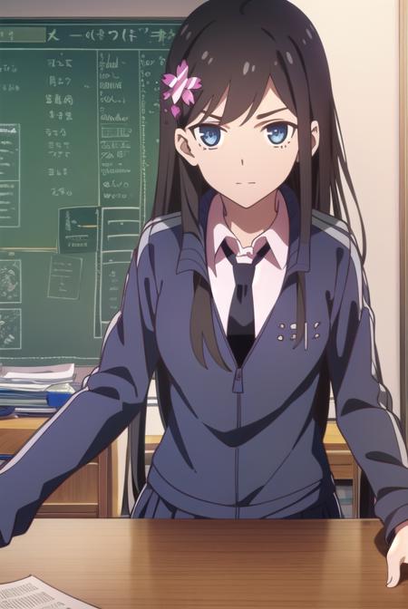 sunrong, <lyco:sunrong-lyco-nochekaiser:1>,
sun rong, long hair, black hair, hair ornament, ahoge, blue eyes, hair flower,
BREAK skirt, school uniform, jacket, pleated skirt, necktie, kneehighs,
BREAK looking at viewer,
BREAK indoors, classroom,
BREAK <lyco:GoodHands-beta2:1>, (masterpiece:1.2), best quality, high resolution, unity 8k wallpaper, (illustration:0.8), (beautiful detailed eyes:1.6), extremely detailed face, perfect lighting, extremely detailed CG, (perfect hands, perfect anatomy),