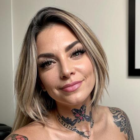 Gorgeous woman, mature, 50yo, curvy, busty, voluptuous, strong, piercings, tattoos, aging, wrinkles, cellulite, stretch marks, saggy, body jewelry, face tattoos, neck tattoos, chest tattoos, sweaty skin, tan lines, good eyes, good mouth, good body, good face, lip ring, nose ring, eye-brow ring, colorful tattoos, poker player