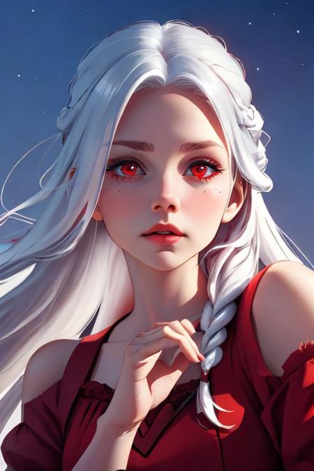 White haired red eyed woman