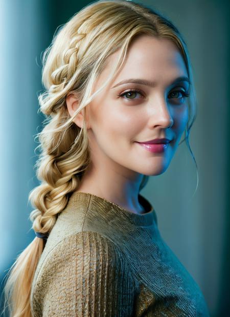 portrait of skswoman, smile , wearing casual wear , with platinum blonde Updo epic (photo, studio lighting, hard light, sony a7, 50 mm, matte skin, pores, colors, hyperdetailed, hyperrealistic), <lyco:Drew Barrymore:1.2>