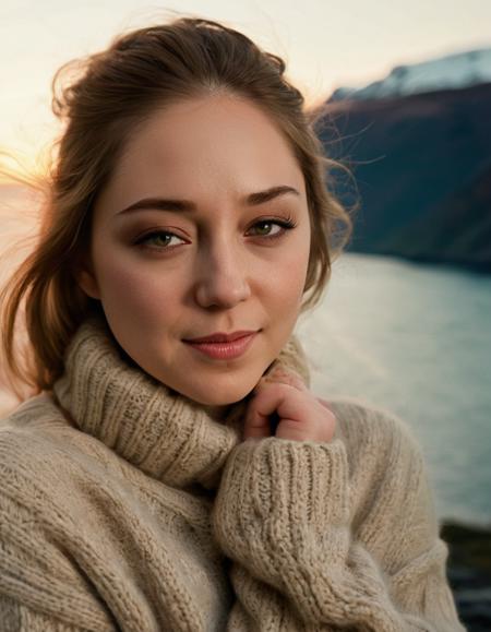 cute remylacroix, 24 year old, Within the quietude of a Scandinavian fjord at twilight, where mountains meet the sea under the soft glow of the northern lights, a cinematic photo captures the magic of the moment. Full body shot focus, Photorealistic portrait in breathtaking detail, photo scanned at ultra-high resolution, inspired by Helmut Newton and Peter Lindbergh. Subtle, ethereal light, mesmerizing natural backdrop, a look of serene awe, lightly tinted lips, hair down and slightly tousled by the sea breeze, wearing a heavy knit sweater, woolen leggings, and warm boots, the essence of Nordic allure. 35mm photograph, film, bokeh, professional, 4k, highly detailed., cute remylacroix, 24 year old, Within the quietude of a Scandinavian fjord at twilight, where mountains meet the sea under the soft glow of the northern lights, a cinematic photo captures the magic of the moment. Full body shot focus, Photorealistic portrait in breathtaking detail, photo scanned at ultra-high resolution, inspired by Helmut Newton and Peter Lindbergh. Subtle, ethereal light, mesmerizing natural backdrop, a look of serene awe, lightly tinted lips, hair down and slightly tousled by the sea breeze, wearing a heavy knit sweater, woolen leggings, and warm boots, the essence of Nordic allure. 35mm photograph, film, bokeh, professional, 4k, highly detailed, rich colors, ambient deep color, stunning atmosphere, full perfect dynamic symmetry, intricate, elegant, sharp, complex, extremely aesthetic, innocent, magical, illuminated glowing, real, pristine, cute, scientific, amazing, pure, luxury, shiny, lovely, epic, illuminating, incredible, very coherent, unique, brilliant, beautiful, wonderful