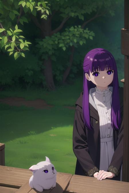 fern, <lyco:fern-lyco-nochekaiser:1>,
fern, long hair, bangs, (purple eyes:1.1), purple hair, sidelocks, blunt bangs, bright pupils, half updo,
BREAK shirt, dress, jacket, white shirt, open clothes, hood, white dress, hood down,
BREAK looking at viewer, upper body, (full body:1.2),
BREAK outdoors, sky, nature,
BREAK <lyco:GoodHands-beta2:1>, (masterpiece:1.2), best quality, high resolution, unity 8k wallpaper, (illustration:0.8), (beautiful detailed eyes:1.6), extremely detailed face, perfect lighting, extremely detailed CG, (perfect hands, perfect anatomy),