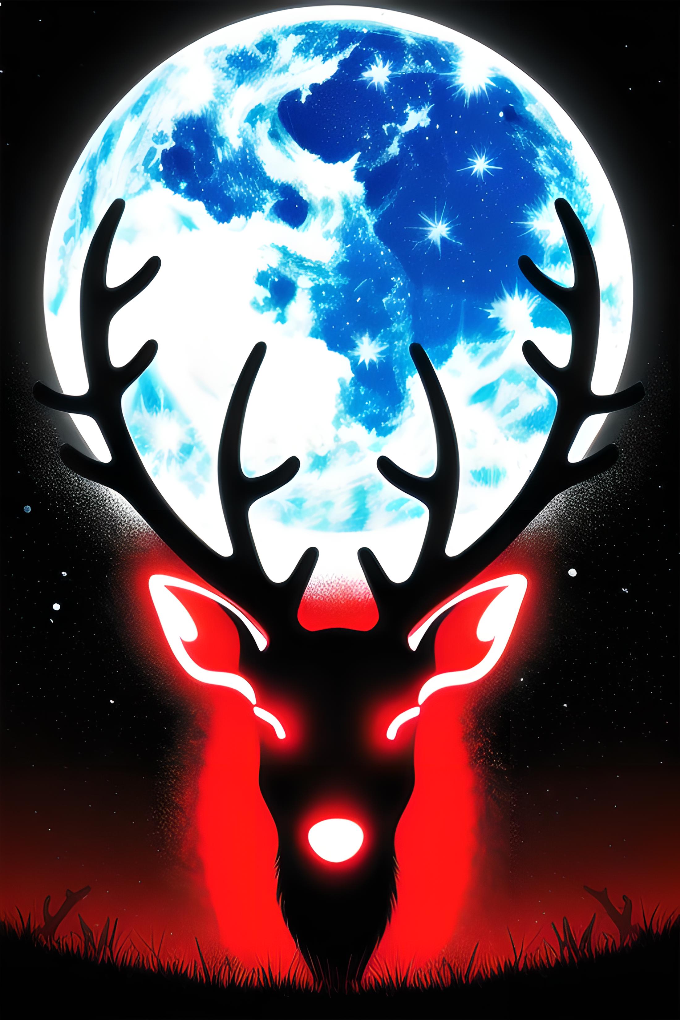 A Deer Staring at the Moon with Stars in the Background