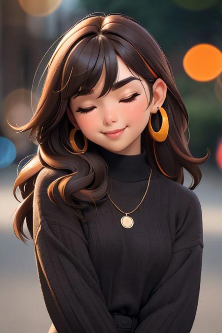sam yang,
1girl, bangs, black hair, black shirt, blurry, blurry background, bokeh, brown eyes, brown hair, closed mouth, day, depth of field, hair between eyes, half-closed eyes, head tilt, jewelry, lips, long hair, long sleeves, looking at viewer, multicolored hair, necklace, nose, outdoors, shirt, smile, solo, thick eyebrows, two-tone hair, upper body
, ((masterpiece))
<lora:sam_yang_offset:1>