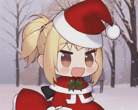 1girl,blonde,masterpiece, bg Christmas,snowing