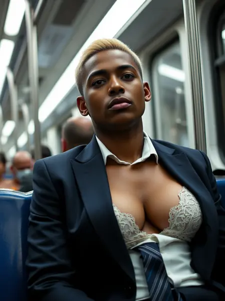 Male face on female body