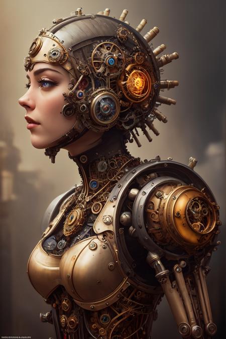 Best quality, masterpiece, ultra high res, (photorealistic:1.4), absurdres, (a best long shot photo of a mechanical girl), (koh_amberheard:0.8) ,fantasy scifi creature, hyper realistic, steampunk, intricate design, insanely detailed, fine details, SteamPunkAI, <lora:steampunkai:1>