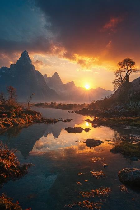 <(score_9,score_8_up,score_7_up,score_6_up,score_5_up,score_4_up):1.2>,
<(visuals that explore the ever-changing rhythms of nature, utilizing cinematic effects such as changing seasons to convey the passage of time, dynamic lighting to capture the fleeting beauty of sunrise and sunset, and visual metaphors that invite viewers to reflect on the cyclical nature of life. Dive into themes of transformation, renewal, and the eternal cycle of birth, death, and rebirth, inviting viewers to embrace the impermanence of existence and find beauty in the constant flux of the natural world):1.0>,
<(detailed matte painting, deep color, fantastical, intricate detail, splash screen, complementary colors, fantasy concept art, 8k resolution trending on Artstation Unreal Engine 5):0.9>,
 <lora:add-detail-xl:1>,
 <lora:xl_more_art-full_v1:1>