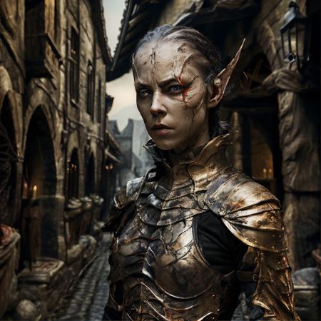 highly detailed photo of a female (githyanki:1.1) in a medieval village,

1girl, looking at viewer, black hair, red eyes, 1boy, upper body, pointy ears, armor, scar, shoulder armor, pauldrons

angry,

standing on a medieval street,

photorealistic,
silhouette lighting,
cinematic, militaristic,







