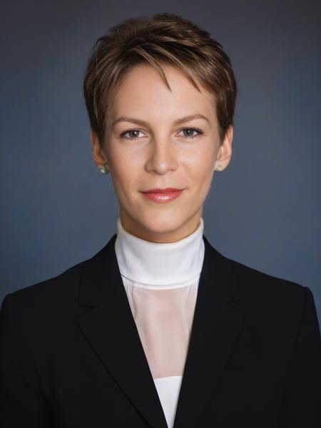 UHD, 4k,a young girl supermodel Laurie_Strode, age 20,<lora:Laurie_Strode:0.7> wearing turtle neck shirt, tie, posing modeling, portrait headshot, black pant suit for girl, perfect skin, young  Laurie Strode , conservative formal attire, (masterpiece:1.2), (best quality:1.2), ultra high res, beautiful, (intricate details), flirty, happy, slutty, unity 8k wallpaper, ultra detailed, aesthetic, perfect lighting, studio lighting, rim lighting, hair lights, alluring lighting, professional photograph,  alluring teen award-winning photo by trading places ,close-up of jamie lee curtis,