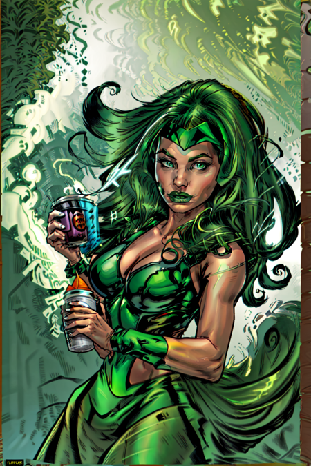 official art, masterpiece, Lorna Dane, Polaris,green lips, 1girl, solo, green hair, cup, makeup, lipstick, green eyes, long hair, mug, holding cup, breasts, cleavage, green leotard, headband, looking at viewer,holding,upper body  <lora:Polaris-10:1>