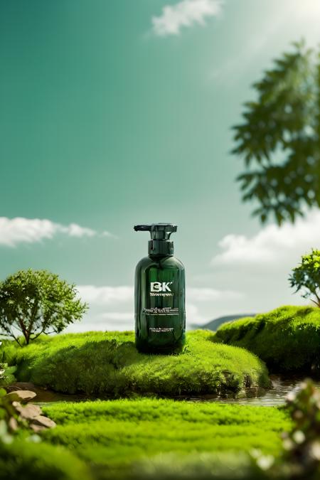 (masterpiece, top quality, best quality, official art, beautiful and aesthetic:1.2),(8k, best quality, masterpiece:1.2),CGproduct bsw, no humans, outdoors, day, scenery, grass, sky, reflection, water, plant, bottle, blurry, english text, tree, natureï¼<lora:CGproduct bsw_20230825230630:0.75>