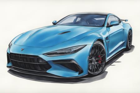 colored marker rendering of a sports car, concept art, sporty, fast, high performance, ((symmetric-design)), crisp lines, sketch, illustration, illustrative, marker drawing, expressive strokes, graphic, sharp, crisp, in-focus, uncropped, high-quality  <lora:MercedesAGTGTCoupe:1>