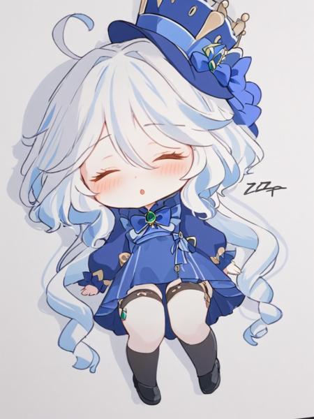 <lora:èå®å¨:1>,1girl, solo, white_background, signature, lying, closed_eyes, drooling, sleeping, long_sleeves, mouth_drool, crown, white_hair, multicolored_hair, bangs, chibi, parted_lips, hat, long_hair, zzz, blush, dress, simple_background, blue_hair, bow, puffy_sleeves, mini_crown, on_side, streaked_hair, hair_between_eyes, shadow, very_long_hair, blue_headwear, thighhighs, tilted_headwear, colored_shadow, green_bow, facing_viewer, black_footwear, blue_bow