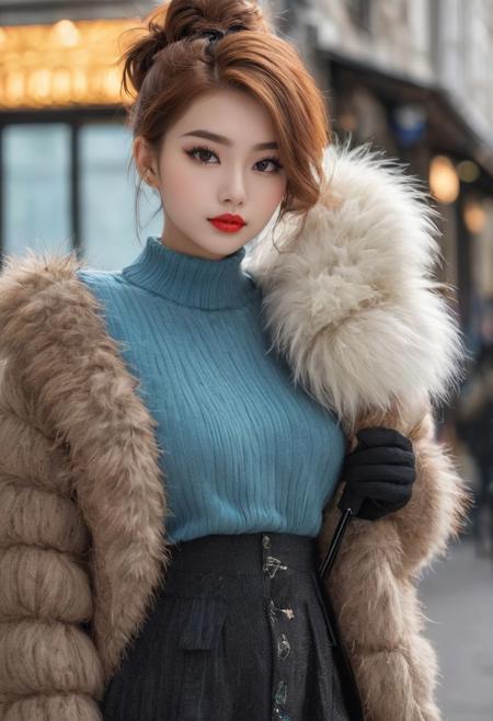 (Style-DoF:1.7),
<lora:LaDy_CooL XL:1.1>,
bimbostyle,
bmbplora, 
CYBR-XL,
<lora:bmbploraxl6-000008:0.65>,
<lora:BimbolipsV4-000003:0.8>,
<lyco:biglips-v2:1>,
((big lips):1.2),
OverallDetail,
large iridescent bright colorful blue electrical bright eyes,
((ultra detailed, highly detailed):1.4), (best quality), (full body), 2women, (Thai ethnicity beautiful woman and Caucasian ethnicity beautiful woman), ((fluffy clothes):1.7), ((fluffy sweater):1.7), ((only 1 black mole spot beauty mark on left side of the face above the upper lip):2.3). (beautiful women:2.5), (((porcelain color skin))), (photorealistic:1.8) (bokeh:1.3) (intricate details) (cinematic lighting) (sharp focus) ((Full body photograph):1.8). 
Long very voluminous wavy two tone hair. (Ultra furry:1.8)(fur trimmed) sweater. ((Ribbed sweater knit with a large loop):1.8). 
bmbplora. Bimbo makeup. Bold (long eyeliner:1.9). (Long fluffy lashes:1.5). (cyan color eyes:1.4) and (red glossy  and shiny lips:1.9), big lips, bimbolips, (huge lips:1.8), enormous lips, parted lips. Smiling and showing ((super white)) ((perfect arranged teeth):1.5). (Big boobs:1.4). (Long boots) (fur trimmed). Two beautiful women stay on the middle of Paris street.