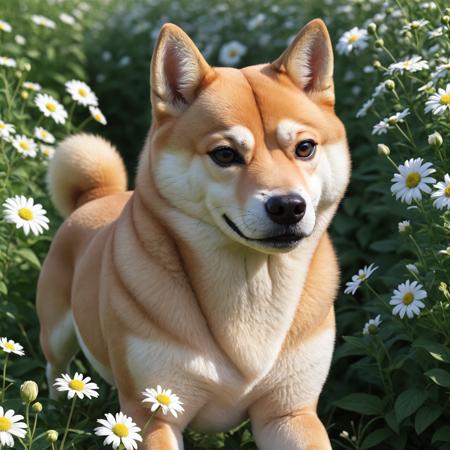 Beautiful shiba inu dog inside a flower field , detailed, realistic, 8k uhd, high quality
, undefined