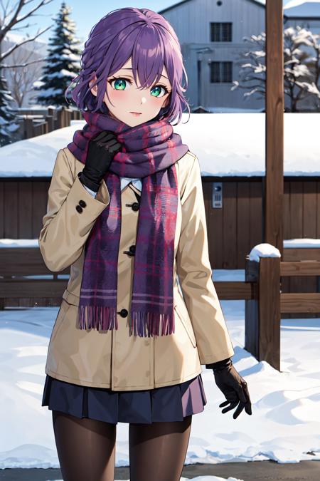 1girl, solo, short hair, purple hair, green eyes