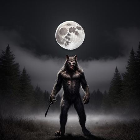 <lora:werewolf_v0.2:1> 1boy, werewolf, howling, full moon, night, clouds, fog, horror \(theme\), monster, sharp teeth, (masterpiece), (best quality), (highly detailed), strong werewolf, black werewolf