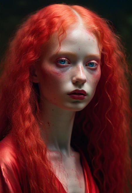 (art by Odd Nerdrum and Adolf Mosengel and Jens Lund:1.2), (crystal-clear and hip atmosphere, led displays, aesthetic of tonalism:0.1), leading lines, unconventional exceptional tour de matre with elegant details, (crimson and fuchsia colors:0.1), <lora:MJ52:0.65>detailed skin,model photoshoot,((light red hair)), photography by (Ethel Clayton:1.3), modelshoot, pose, ,(Ethel Clayton: 1,2) award winning photo macro shot of a beautiful albino young woman lying in a majestic black flowerbed, white hair, dynamic lighting, cinematic still, pale skin, screencap, skin texture, contemplative, smirk, piercing blue eyes, extremely long hair, sleek hair, portrait, dynamic pose, (blue turtleneck), 100mm f/2.8 macro lens, makeup, full body, battle stancevibrant, neon colors, , highly detailed,byJocelyn Hobbie and Charles Dwyer, Triadic color guide,Leica Q2 with Summilux 28mm f/1.7 ASPH, hanfu,clear face, Ultra High Resolution, wallpaper, 8K,Rich texture details, hyper detailed, detailed eyes, detailed background, dramatic angle, epic composition, SimplepositiveXLv1 (masterpiece, high quality, fisheye:1.2), (close-up portrait:1.1), solo, model photoshoot, (red theme:1.1), a stylish girl,