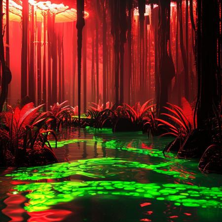 masterpiece,high resolution.
,alienworld, 
forest,acid water,red and green theme
, <lora:Alien_World-xl-8:0.6>,