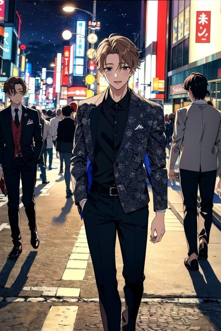 (best quality, masterpiece:1.4), <lora:asmodeus:.75>, asmodeus, 1boy, cute outfit, tokyo streets, nighttime, atmosphere, starry night