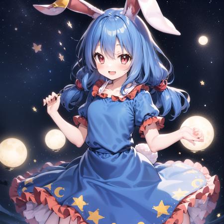 (masterpiece), best quality,1girl,seran,dress,seiran (touhou),frilled dress,blue hair,Rabbit ears,red eyes,twintails <lora:Seiran_V01:0.74>