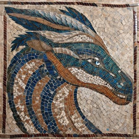 ancient roman mosaic masterpiece portrait of an elegant dragon