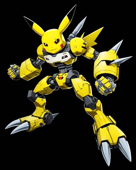 mecha pikachu man,bionic limbs,cybernetic,black background,art by ncrender,<lora:New_Century_V2:0.85>