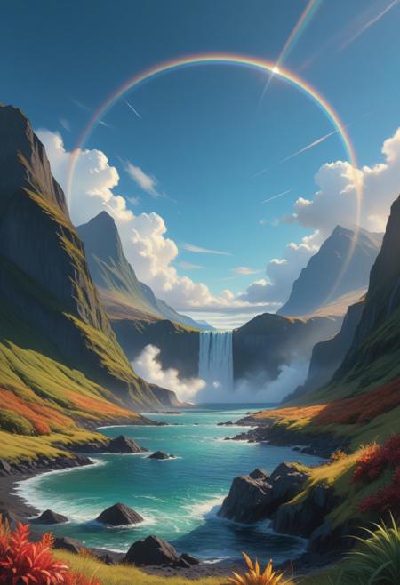 Sci-fi landscape
New Zealand fjordland with waterfall mists,
,
Heatwave Weather,
Cirrostratus creating sun halo,
Lava flow illuminating basalt columns,
Fall foliage color explosions,
Estuarine brackish mixing zones,
,
,
,
Shotaro Ishinomori 
(masterpiece:1.4), (intricate details:1.4), (hyperrealistic:1.3),(painting:0.9),(ultra detailed:1.4), (8k resolution:1.3), (sharp focus), (dramatic perspective:1.1), (chromatic aberration:0.3), (film grain:0.2),
<lora:JuggerCineXL2:0.3>,
<lora:add-detail-xl:0.3>,
<lora:WildcardX-XL-Detail-Enhancer:0.4>,
<lora:xl_more_art-full_v1:0.7>,
<lora:ClassipeintXL2.1:0.3>,
<lora:Flux-XL_Scenery:0.3> flux-scenery ,
<lora:EnvyDramaticLightingXL01:0.7>
detailxl,