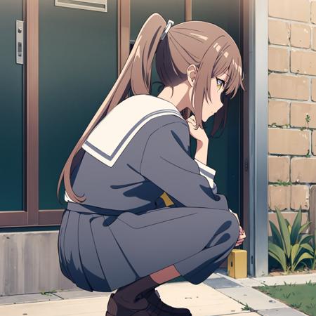 <lora:Otonari-san002:0.7>,
Otonari-san,1girl,solo,
side ponytail,
serafuku,
squatting,