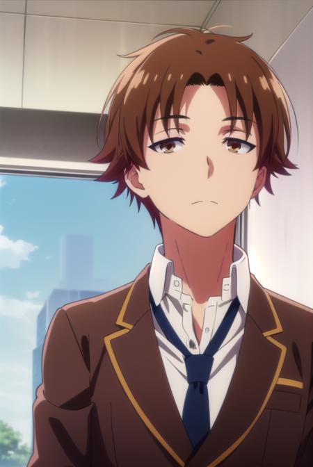 kiyotakaayanokouji, <lora:kiyotaka ayanokouji s2-lora-nochekaiser:1>,
kiyotaka ayanokouji, brown hair, (brown eyes:1.5), male focus, (parted bangs:1.5), short hair,
BREAK school uniform, jacket, necktie, blazer, blue necktie, shirt, white shirt, collared shirt, (red blazer:1.5),
BREAK indoors, classroom,
BREAK looking at viewer, (cowboy shot:1.5),
BREAK <lyco:GoodHands-beta2:1>, (masterpiece:1.2), best quality, high resolution, unity 8k wallpaper, (illustration:0.8), (beautiful detailed eyes:1.6), extremely detailed face, perfect lighting, extremely detailed CG, (perfect hands, perfect anatomy),