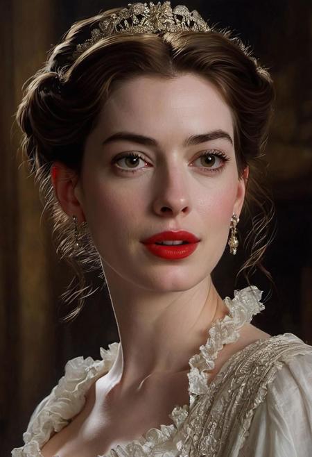 (Anne Hathaway),victorian era hungarian female xix century female, hazel hair, red lips, pretty features, Wadim Kashin, James Gurney, Ink, splash art", amazing beauty , Royo, Bak, hyperdetailed Splash artmodern European ink painting, Movie Still, Film Still, Cinematic, Cinematic Shot, Cinematic Lighting