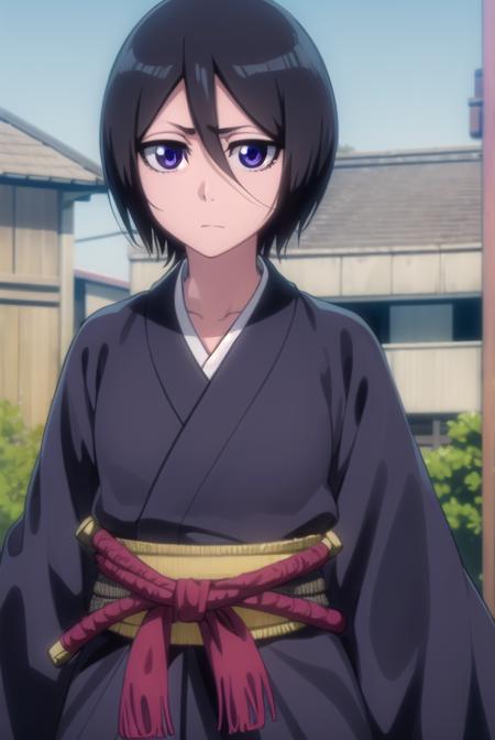 rukiakuchiki, <lora:rukiakuchiki-lora-nochekaiser:1>,
rukia kuchiki, shorthair rukia, short hair, black hair, hair between eyes, (purple eyes:1.1),
BREAK weapon, japanese clothes, sword, kimono, katana, sheath, hakama, black kimono, long sleeves, wide sleeves,
BREAK outdoors, city
BREAK looking at viewer, (cowboy shot:1.5),
BREAK <lyco:GoodHands-beta2:1>, (masterpiece:1.2), best quality, high resolution, unity 8k wallpaper, (illustration:0.8), (beautiful detailed eyes:1.6), extremely detailed face, perfect lighting, extremely detailed CG, (perfect hands, perfect anatomy),