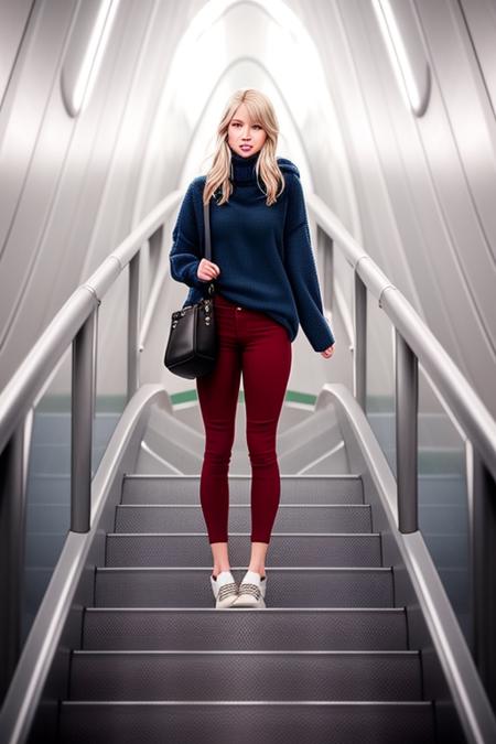 coop-himmelblau subway stairs, with pants and a sweater and shoes