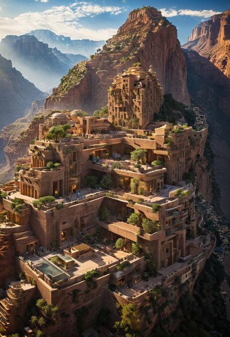 (The colonial city of the future, in the mist-filled Grand Canyon, on an unknown Earth-like planet, 2 moon on sky, Spaceship flight connects colonies, waterfulls:1.3), (Machu Picchu, a mountain settlement, incredibly spectacular:1.2), (Mario Botta:1.3), (avant-garde, future, reality, science fiction, photorealistic), (modern architecture:1.2), 
(Large Files, Ultra Realistic, 8K, 16k, FHD, HD, VFX, Perfect, Photography, composition, Architecture Sales Photography, Architecture Competition, Ultra High Resolution, Cinematography, High Resolution Image:1.1), (dramatic lighting, direct sunlight, ray tracing, clear shadow:1.2),  (real landscape:1.1), (blurred background:1.0), (urban background, more_details) ,
ac_neg1, great lighting, clear, hillscastel, extrusionbuilding, vertical