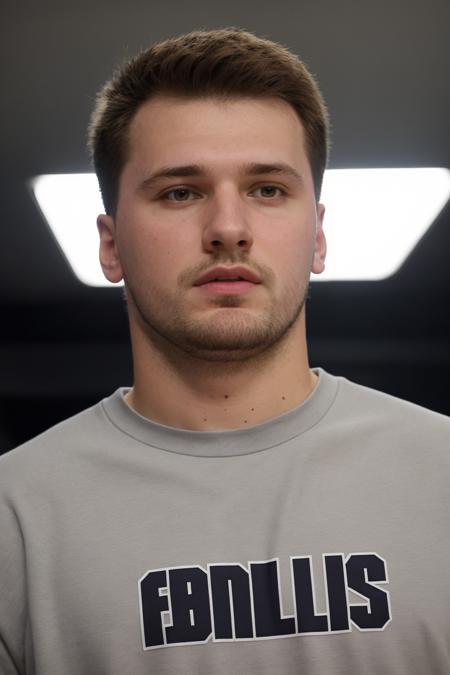 LukaDoncic, large format photo of a man, anxious facial expression, gray crewneck sweatshirt, jogger sweatpants and slip-on sneakers, upper body, under bounced lighting, from below, shot on a Kodak Brownie <lora:LukaDoncicLora:1>