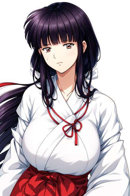 Simple White Background,
white kimono,White japanese clothes,wide sleeves,
red hakama,red Skirt,
<lora:Kikyo_Inuyasha-KK77-V1:0.7>,
bangs, blunt bangs, brown eyes, long hair,Black Hair,
<lora:Oda_Non_Style-KK77-V2:0.3>,<lora:more_details:0.1>,
1 girl, 20yo,Young female,Beautiful Finger,Beautiful long legs,Beautiful body,
Beautiful Nose,Beautiful character design, perfect eyes, perfect face,expressive eyes,perfect balance,
looking at viewer,(Focus on her face),closed mouth, (innocent_big_eyes:1.0),(Light_Smile:0.3),
official art,extremely detailed CG unity 8k wallpaper, perfect lighting,Colorful, Bright_Front_face_Lighting,White skin,
(masterpiece:1.0),(best_quality:1.0), ultra high res,4K,ultra-detailed,
photography, 8K, HDR, highres, absurdres:1.2, Kodak portra 400, film grain, blurry background, bokeh:1.2, lens flare, (vibrant_color:1.2),professional photograph,
(Beautiful,large_Breasts:1.4), (beautiful_face:1.5),(narrow_waist),