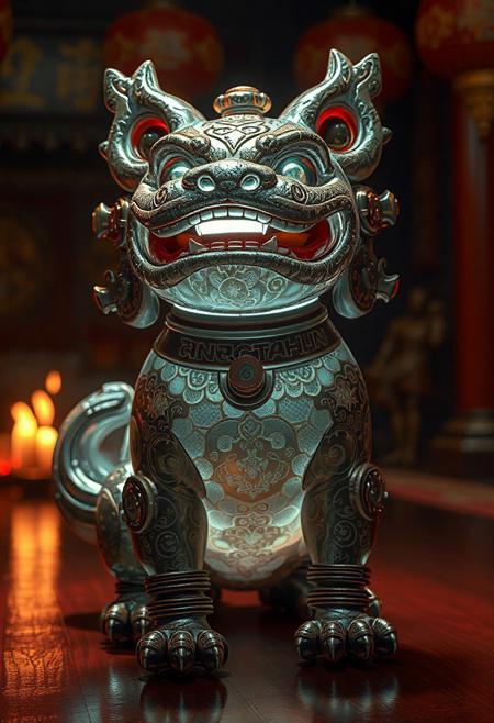 masterpiece, best quality, amazing quality, very aesthetic, high resolution, ultra-detailed, absurdres, newest,  photorealistic details, volumetric lighting, foo dog with a spherical head and no body