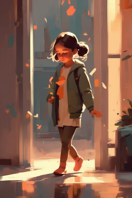 <lora:Atey Ghailan style:1>Atey Ghailan style - A girl with a child, the style of the illustration