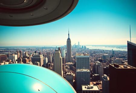 Spaceport, city view, new york, city skyline, retro,