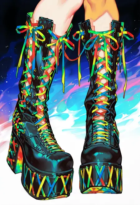 Multicolored Laced Platform Boots