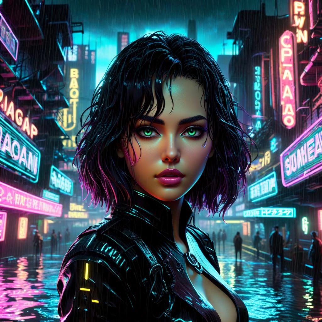 Neon noir, , , vibrant, , rpg,, ultra detailed, , immersive, , , , , hyper detailed, , perfect face, , award-winning, professional, breathtaking, artificial Bayou, , dynamic, , distorted
<lora:CharcoalDarkStyleXL:1> <lora:Dark Fantasy:1> <lora:detailed_notrigger:1>, Cyberpunk, dark, rainy streets, neon signs, high contrast, low light, vibrant, highly detailed