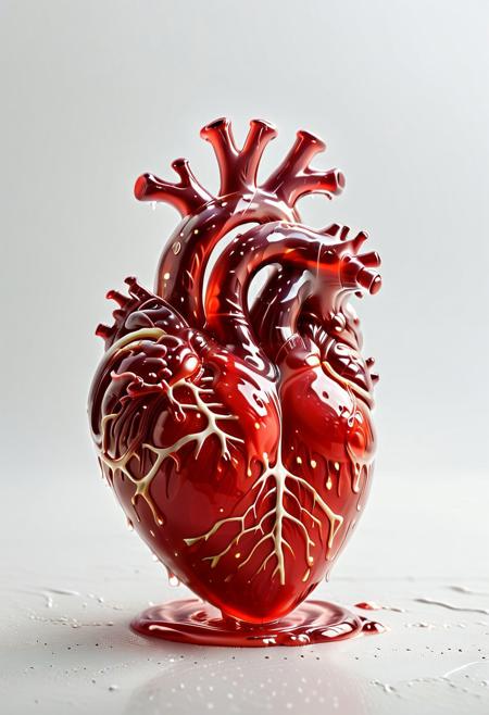 4k, Sl1m3d, ultra highres, Tilt shift photography style, the anatomical heart, made of red slime, minimalist, simple background,