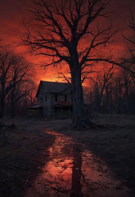 In the dimly lit, ominous setting of a forgotten small town, Stephen King's short novel comes to life on canvas. The eerie, twisted branches of ancient trees cast long, menacing shadows on decrepit buildings, creating a haunting atmosphere. The blood-red sunset reflects off shattered windows, adding a touch of macabre beauty to the spine-chilling scene, as the spectral presence of King's characters lingers in the surreal, foreboding landscape.