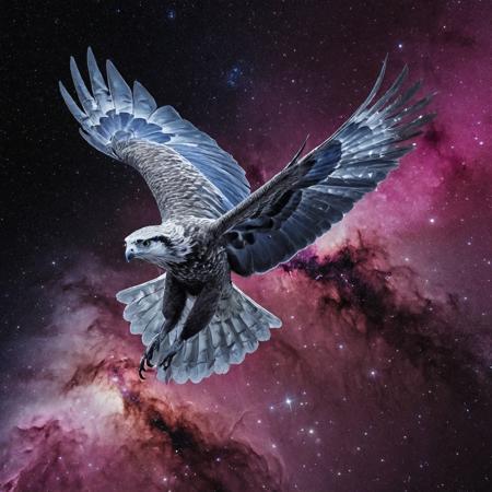 A Photograph of a mystical creature with shimmering silver fur, gracefully soaring through a nebula-filled sky. The creature's luminous eyes emit a soft glow, while brilliant streaks of vibrant magenta and deep indigo cascade around it, creating a mesmerizing celestial dance.
 <lora:add-detail-xl:1> <lora:JuggerCineXL2:1> <lora:neg4all_bdsqlsz_xl_V7:1>