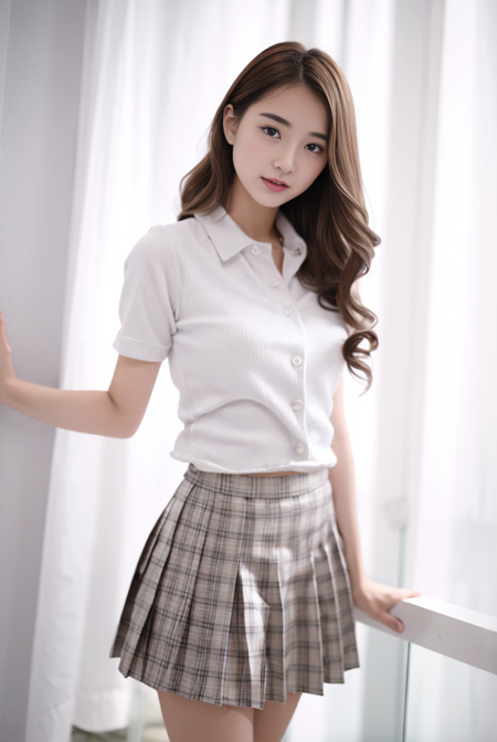 masterpiece, best quality, ultra-detailed, illustration, colorful, depth of field, 
calssroom, school uniform, white collared shirt, grey skirt, pleated skirt, 
,1girl, medium breasts, wavy hair,  detailed skin texture, detailed cloth texture, beautiful detailed face,
<lora:epi_noiseoffset2:0.85> <lora:Vior:0.85>