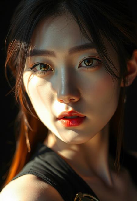 DSLR-style portrait of a slender, elegant 26-year-old Korean model, translucent pale skin with natural texture, soft shadow on cheek, diffused daylight from side, parted lips, clean background, solo, masterpiece, ultra high-res  
<lora:NOOB_vp1_detailer_by_volnovik_v1:1>
barely visible pores, subtle skin texture variation, translucent skin tone
score_9, score_8_up, score_7_up, black hair, shiny skin, wet skin, eye contact, tilted angle, moody lighting, flouting, suggestive pose, perfect quality, (abstract:0.2)  
<lora:MythAnim3Style:0.9> MythAn1m3, , asian face,
(Korean)(black eyes) (masterpiece:1.4), (best quality:1.2)
<lora:RMSDXL_Enhance: 0@0, 4@5 > <lora:Add_more_details_pony: 0@0, 1@5 > <lora:hd_4k_ntc: 0@0, 1@5 > 
(Depth of field), 
 masterpiece, high resolution, cinematic, masterpiece,
(bright lighting),
<lora:S1_Dramatic_Lighting_v2:0.15> <lora:g4n1m3XLP:0.8> <lora:d3t41l3dXLP:0.5> 
,gorgeous:4,detailed
<lora:surrealidescent_v1:3.14>
 <lora:flux dtmh:3.14> <lora:Hand v2:3.14>, SEED: 611294289, cleavage, cameltoe,
score_9, score_8_up, score_7_up, source_anime, ((solo)), calm, closed mouth, 1girl, solo, (huge breasts, thin waist, wide hips), peaceful, closed mouth, ((fujimaru_ritsuka)), orange hair, yellow eyes, above_medium hair, bangs, hair between eyes, ahoge, black_knight clothing, ((knight helmet)), metal armor, pauldrons, gauntlets, chestplate, armored skirt, black leggings, black skirt, black background,
