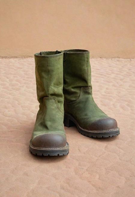A plain, everyday visual of a minimalist, large, brutish ogre wearing dull, matte, oversized boots made of plain fabric, with simple designs, on a mundane, earthy, narrow path. Basic, flat art, practical design, wide shot, simplistic, lacking color depth, understated, direct overhead lighting, monochromatic background, with minimal details, plain colors, matching colors, shallow color, realism, traditionalism, low resolution, clear focus, mundane, colorless, simplistic, elemental, rugged, inelegant, basic, earthly, unremarkable, water-like, minimalist, hologram-free, ogrecore, industrial