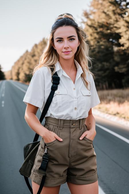 RAW photo,  ScotMurm <lora:ScotMurm:0.9> , a (portrait:1.2) of full body a cute woman as a telephone pole lineman, (high detailed skin:1.2), 8k uhd, dslr, soft lighting, high quality, film grain, Fujifilm XT3